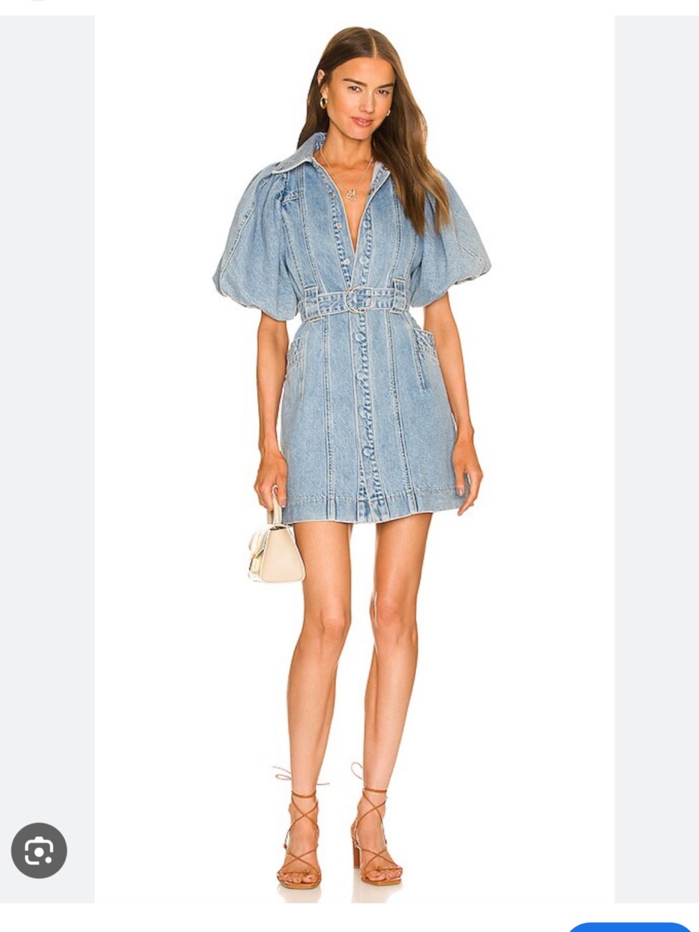 Celia Puff-Sleeve Denim Mini Dress in Light Blue